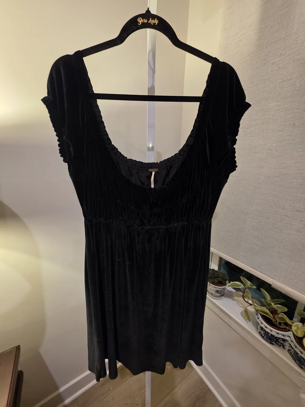 Free People Black Velvet Square-Neck Mini Dress Size M Boho Fairy‎ Goth